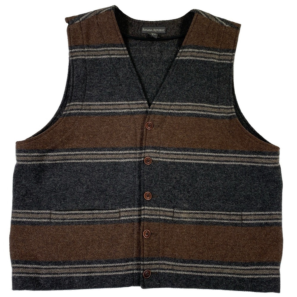 Banana Republic Southwest Western Style Wool Blend Vest Men's XL Brown Gray